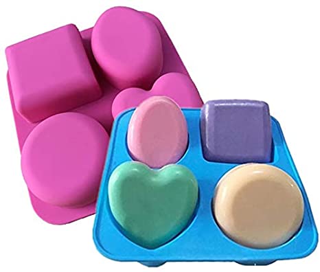 Inditradition 4 Cavity Silicon Soap Cake Making Mould | 4 Shapes, Circle, Square, Oval and Heart (Random Colour)