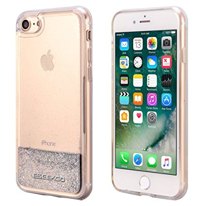 iPhone 7 Case, ESEEKGO Floating Liquid Case for iphone 7 Soft Cover TPU Bumper Bling Bling Case (Silver)