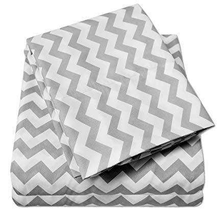 1500 Supreme Collection Bed Sheets - PREMIUM QUALITY BED SHEET SET & LOW PRICE, SINCE 2012 - Deep Pocket Wrinkle Free Hypoallergenic Bedding - 4 Piece Sheets - CHEVRON PRINT- Full, Gray