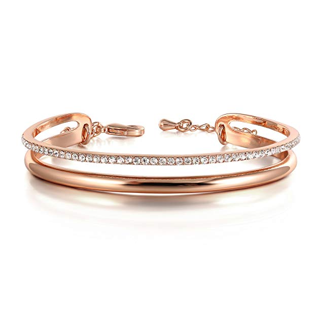 THEHORAE 'TIMELINE' Cuff Bangle Bracelet in Rose Gold Plated Jewelry Birthday Gift for Women Girl,Crystal from Swarovski