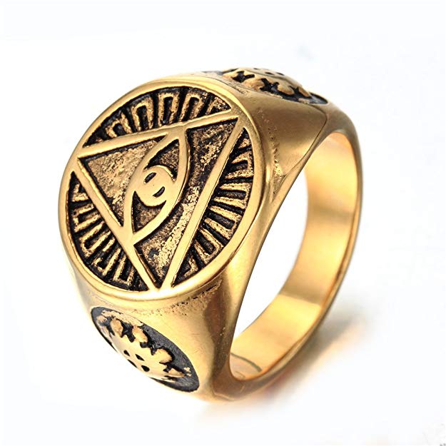 Oakky Jewelry Men's 316l Stainless Steel Triangle Eye of God Rings, Vintage