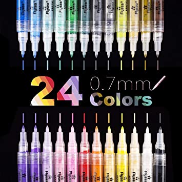 Acrylic Paint Pens, Extra Fine Point Acrylic Paint Markers, Quick Dry, Non Toxic, For Stone, Ceramic, Glass, Paper, Mugs, Wood, Fabric, Canvas, Vibrant Colors Extra Fine Tip 0.7mm (24 Colors)