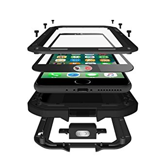 iPhone 7 Plus Case, Amever Aluminum Alloy Protective Metal Extreme Water Resistant Shockproof Military Bumper Heavy Duty Cover Shell Case [Black] (For iPhone Plus 5.5 Inch) - Black