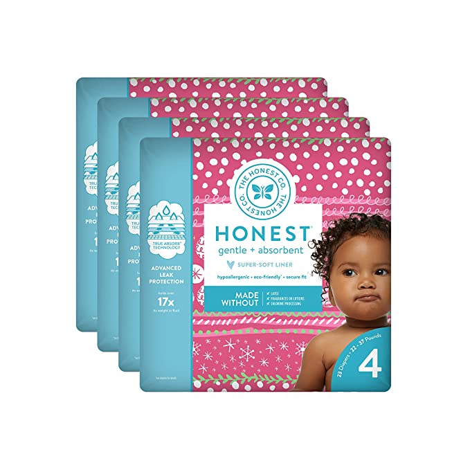 The Honest Company Baby Diapers with True Absorb Technology, Holiday Trimmings, Size 4, 92 Count