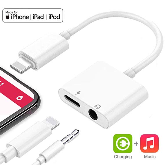 Lightnįng to 3.5 mm Headphone Jack Adapter for iPhone Dongle Aux Adapter Car Charger 2 in 1Cable Compatible for iPhone 7/7 Plus/8/8 Plus/X/XS/Max/XR Audio and Charge Adapter Support iOS 11 and Later