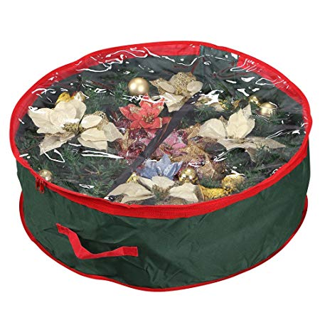 Primode Wreath Storage Bag with Clear Window | Garland or Xmas Wreath Container for Easy Storage (36” Holiday Wreath Bags) (Green)