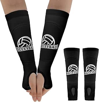 Volleyball Forearm Sleeves Black Arm Sleeves with Protection Foam Pads and Thumb Hole Unisex Passing Hitting Padded Volleyball Sleeves for Girls Youth, 1 Pair