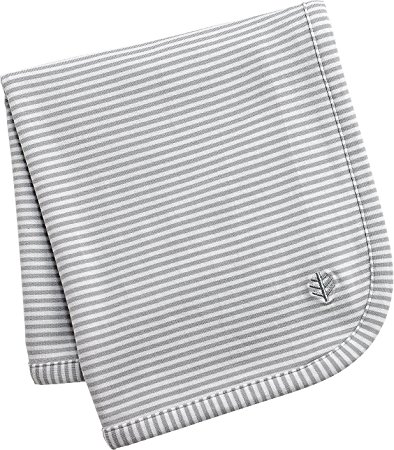 Coolibar UPF 50  Baby Sun Blanket - Sun Protective (One Size - Grey/White Feeder Stripe)