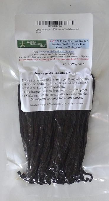 Vanilla Products USA 50 Madagascar Bourbon Planifolia Grade A Gourmet Vanilla Beans 5~6"
