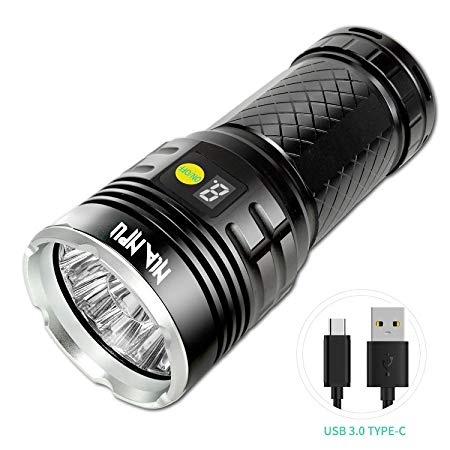75W Super Bright Handheld Tactical Flashlights Torch 12xCREE XM-L T6 LED 4 Light Modes for Outdoor Camping, Dog Walking, Hiking, USB 3.0 Cable & 4x18650 Rechargeable Lithium Battery Included