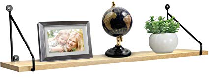 Sorbus Floating Shelf with Metal Brackets — Wall Mounted Rustic Wood Wall Storage, Decorative Hanging Display for Trophy, Photo Frames, Collectibles, and Much More (1-Tier – Maple)