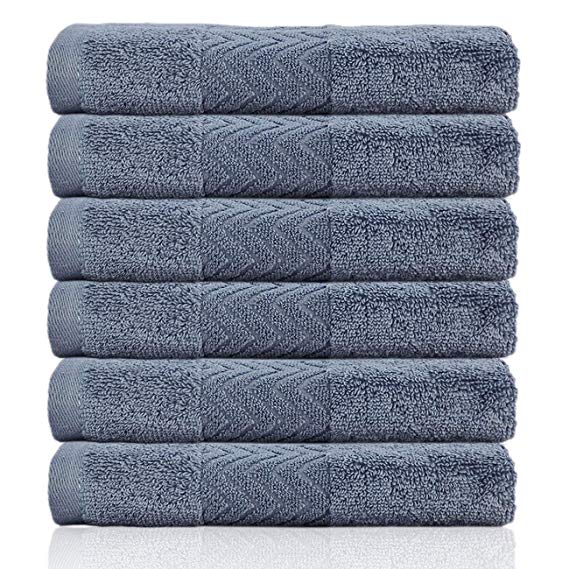 Cleanbear Cotton Washcloths Bath Wash Cloth Set(13 x 13 Inch), 6-Pack (Blue-Gray)