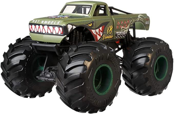 Hot Wheels Monster Trucks Milk V8 Bomber die-cast 1:24 Scale Vehicle with Giant Wheels for Kids Age 3 to 8 Years Old Great Gift Toy Trucks Large Scales