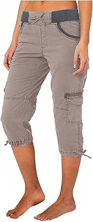 Womens Cargo Capris for Summer Comfy Casual Drawstring Waisted Outdoor Hiking Jogger Pants Cropped Pants with Pockets