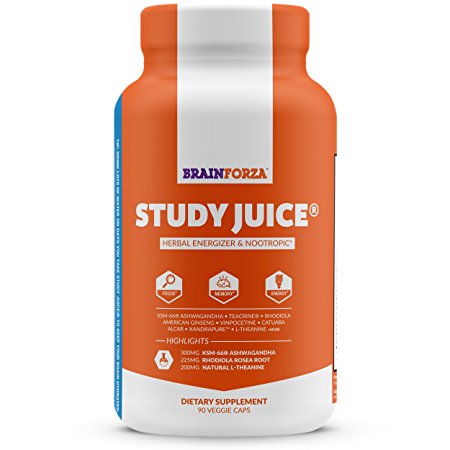 Brain Forza Study Juice® Herbal Energizer Nootropic for Focus, Memory  Energy, 90 Veggie Caps