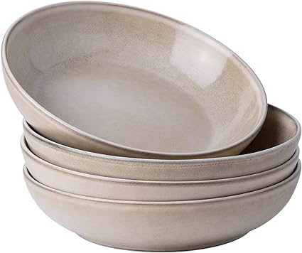 AmorArc 8.5'' Large Pasta Bowls, 36oz Ceramic Salad Serving Bowls Set of 4 for Kitchen, Wide Stoneware Bowls for Pasta,Salad,Fruit,Bread, Microwave Safe, Reactive-Color