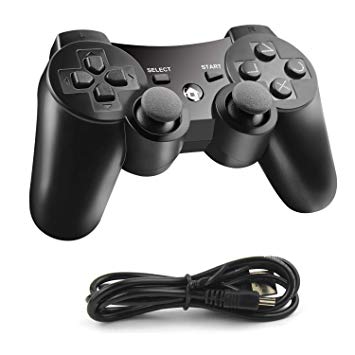 JAMSWALL PS3 Controller, Wireless Bluetooth Joystick, Dualshock3 Gamepad for Playstation 3 with Charger Cable Cord, Black