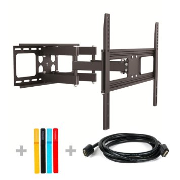 PrimeCables © All in One, Full Motion Tilts Swivel For Flat Panel Monitor / LCD LED Plasma TV Universal Screen Displays Wall Mount Brackets 37" to 70" inch - Black (w/ 6Ft HDMI 1.4 Ethernet Cable   4 pcs 7.5inch Cable Ties Organizer)