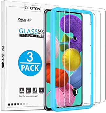 OMOTON [3 Pack] Samsung Galaxy A51 Screen Protector, Scratch Resistant/Easy-Install/Bubble Free/Tempered Glass Screen Protector Compatible with Samsung Galaxy A51