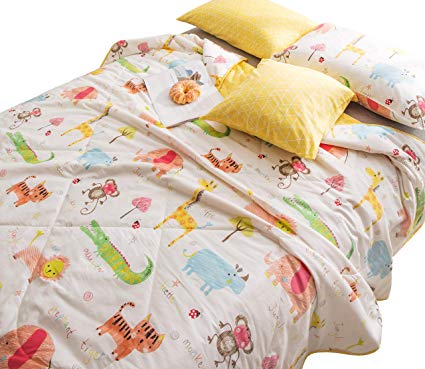 J-pinno Jungle Tiger Elephant Monkey Printed Quilted Comforter Twin Blanket for Kids Bedding (Twin, 22)