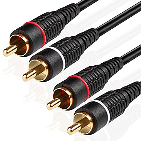 TNP 2RCA Stereo Audio Cable (50 Feet) - Dual RCA Plug M/M 2 Channel (Right and Left) Gold Plated Dual Shielded RCA to RCA Male Connectors Black