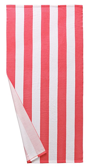 Microfiber Cabana Striped Beach Towel Pink and White (30" x 60")—Thick, Soft, Quick Dry, Lightweight, Absorbent, and Plush by Exclusivo Mezcla