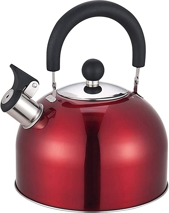 WHISTLING KETTLE 2.5 LITRE STAINLESS STEEL RED