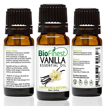 BioFinest Vanilla Oil - 100% Pure Vanilla Essential Oil -Balance Hormone, Calm Stress and Insomnia - Premium Quality - Therapeutic Grade - Best For Aromatherapy - FREE E-Book (10ml)