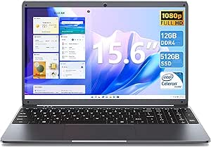 SGIN Laptop Computer, 15.6 Inch Laptops with 12GB RAM 512GB SSD, Celeron N5095 Quad-Core(Up to 2.8GHz), 1920 * 1080P Notebook, 38Wh Battery, Mini HDMI, Webcam, USB 3.0, 5G WiFi, Type-C