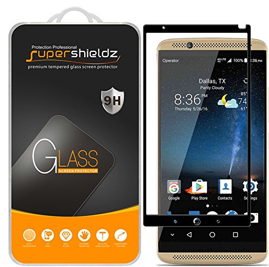 [2-Pack] Supershieldz for ZTE "Axon 7" Tempered Glass Screen Protector, [Full Screen Coverage] Anti-Scratch, Bubble Free, Lifetime Replacement Warranty (Black)