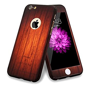 Auroralove iPhone SE Case iPhone 5/5s Case Full Body Front Back Slim Plastic Hard Case with Tempered Glass Screen Protector for iPhone 5/5/SE (Wood black)