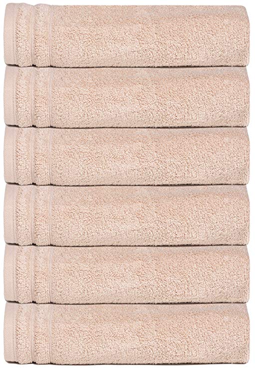 Premium Quality - Super Soft Zero Twist 6 Pack Hand Towel Set - 100% Pure Cotton - 6 Hand Towels 16x28 - Luxurious Light Weight Quick Dry & Absorbent - Beige