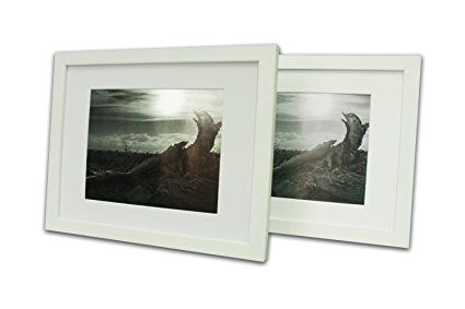 Golden State Art, Set of 2 White Photo Wood Frame 11x14 with Real GLASS Mat for 8x10 picture