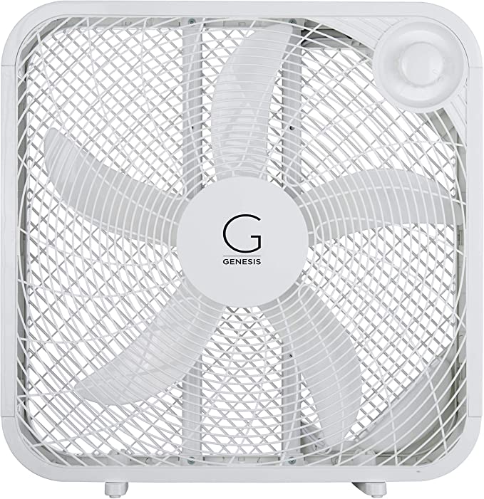 Genesis Box Fan, 3 Settings Max Cooling Technology, Carry Handle, 20 inch, White