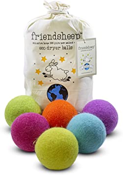 Friendsheep Wool Dryer Balls 6 Pack XL Organic Premium Reusable Cruelty Free Handmade Fair Trade No Lint Fabric Softener Color - Rainbow Blast
