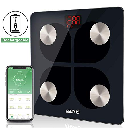 RENPHO Digital Smart Bluetooth Scale USB Rechargeable Bathroom Body Fat Monitor with iOS &Android Smatrphone App, 396 lbs