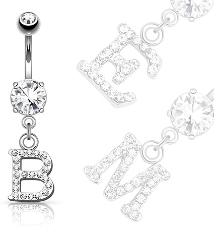 Covet Jewelry Clear Gem Paved Initial Dangle Belly Button Navel Ring