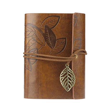 Tenworld Men Women Gift Retro Leaf Faux Leather Cover Loose Leaf Blank business Notebook Essay Diary Hot (Brown)
