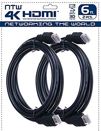 NTW NHDMI4-0062 6' Ultra HD 4K High Speed HDMI Cable with Ethernet, 2 Pack