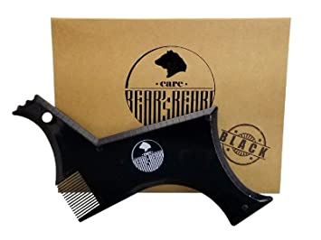 Beard Shaping Tool by BEAR'S BEARD CARE | All in One Beard Shaper for Men, Styling Template Comb, Perfect for Straight Symmetric Cut, Goatee and Neck Line, Mustache Grooming Beard Care. (Black)