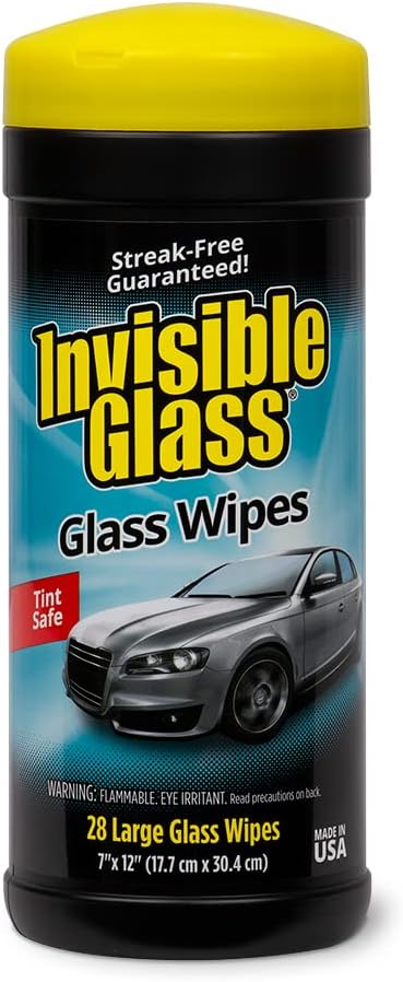 Invisible Glass 90166 28-Count Lint-Free and Ammonia-Free 7 X 12 Large Glass Cleaning Wipes are Tint Safe Enjoy Streak Free Windows, Mirrors, and Glass for Home and Auto
