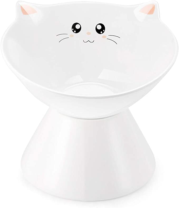 Lollimeow Ceramic Raised Cat Bowls, Elevated Food or Water Bowls, Stress Free, Backflow Prevention, Dishwasher and Microwave Safe, Lead & Cadmium Free
