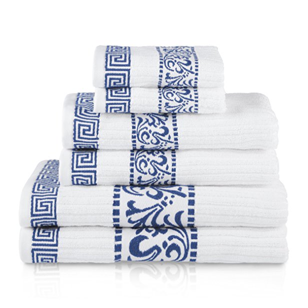 Superior Athens 100% Cotton, Soft, Extremely Absorbent, Beautiful 6 Piece Towel Set, Navy Blue