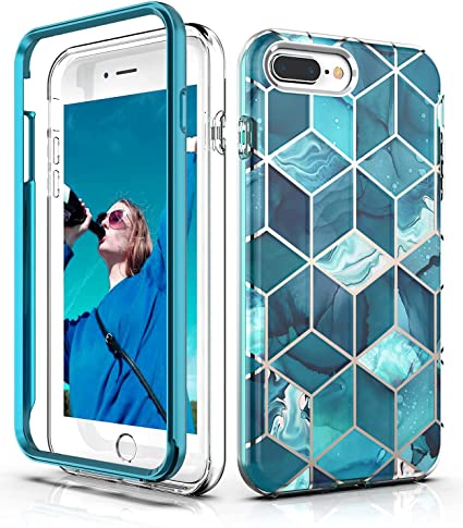 Hasaky Case for iPhone 8 Plus Case iPhone 7 Plus Case iPhone 6/6s Plus Case,Dual Layer Hybrid Bumper Girls/Women Marble Design Soft TPU Hard Back Shockproof Protective Phone Case -Navy Blue Marble