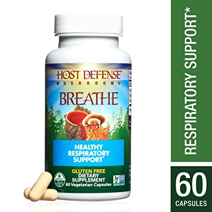 Host Defense - Breathe Multi Mushroom Capsules, Support for Energy, Easy Respiration, and Immunity in the Lungs, Non-GMO, Vegan, Organic, 60 Count