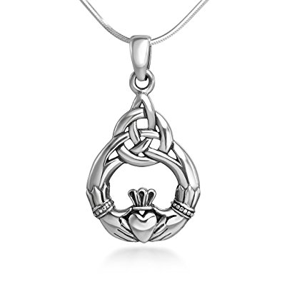 Sterling Silver 20 mm Celtic Knot Claddagh Friendship Endless Love Symbol Pendant Necklace 18''