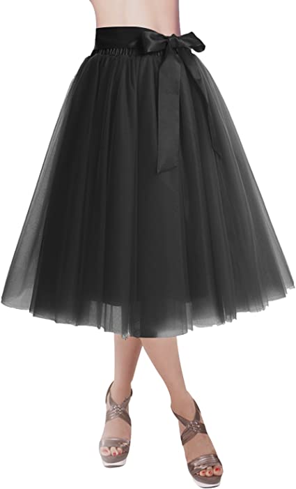 DRESSTELLS Tulle Skirts for Women Knee Length Long Adult Tutu Layered Short Prom Party Midi Skirt