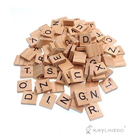 RayLineDo 100X Wooden Scrabble Tiles Letter Alphabet Scrabbles Number Crafts English Words Uppercase Mixed