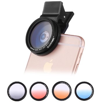 Foxin 4 in 1 37mm Thread Clip-On Professional High Definition Camera Lens Graduated Filter Kit,Graduated Red/Blue/Orange/Gray Filter for iPhone 6/6S/5/5C/SE Sony Smartphone