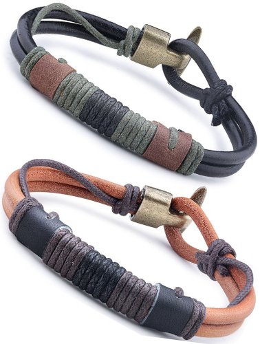 FIBO STEEL Mens Leather Wrist Bracelet Vintage Rope, 8.5 inches